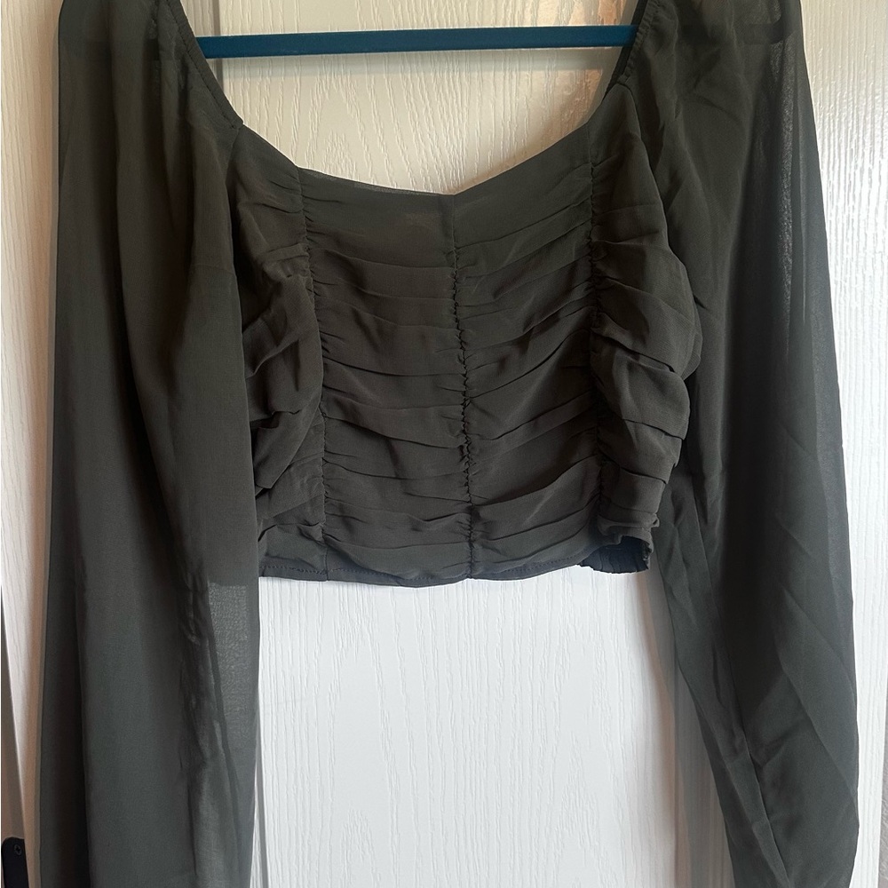 Altar'd State Green Ruched Crop Blouse